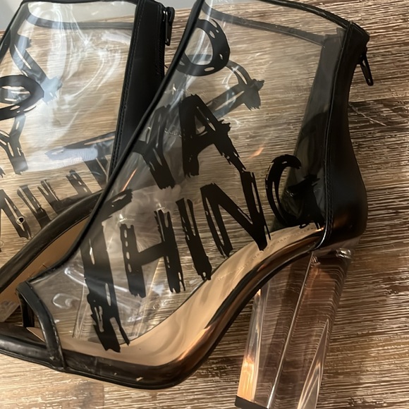 Aldo Clear Chunk Block Bootie Heels Size Sz 7 Do Ya Thing Punk Graffiti Booties - Picture 7 of 15